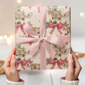 Schattige hert met Red Bow Neutral Christmas Cadeaupapier