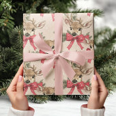 Schattige hert met Red Bow Neutral Christmas Cadeaupapier