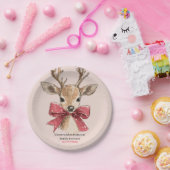 Schattige hert met Red Bow Neutral Christmas Papieren Bordje (Feest)