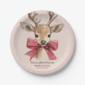 Schattige hert met Red Bow Neutral Christmas Papieren Bordje (Voorkant)