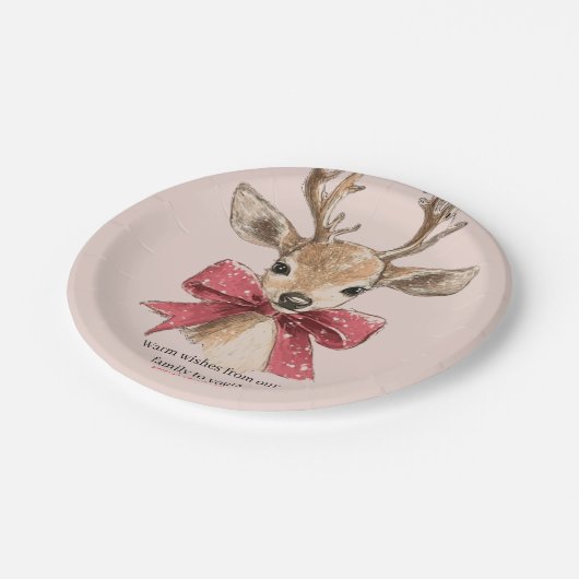 Schattige hert met Red Bow Neutral Christmas Papieren Bordje (Gekanteld)