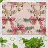 Schattige hert met rode strik | Rode kerst Theedoek (Gevouwen)