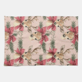 Schattige hert met rode strik | Rode kerst Theedoek (Horizontaal)