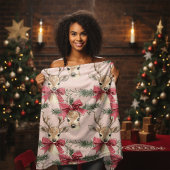 Schattige hert met rode strik | Roze Kerstmis Fleece Deken