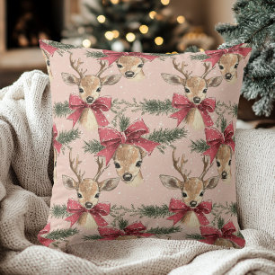 Schattige hert met rode strik Roze Kerstmis Kussen