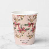 Schattige hert met rode strik | Roze Kerstmis Papieren Bekers (Achterkant)