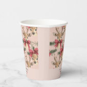 Schattige hert met rode strik | Roze Kerstmis Papieren Bekers (Rechts)