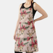 Schattige hert met rode strik | Roze Kerstmis Schort (Insitu)