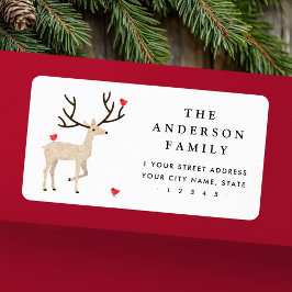 Schattige hert met rode vogels retouradres etiket