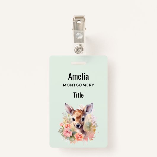 Schattige hert omgeven door Rozen Badge (Achterkant met clip)