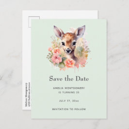 Schattige hert omgeven door Rozen Bewaar de datum Aankondigingskaart