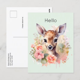 Schattige hert omgeven door Rozen Briefkaart
