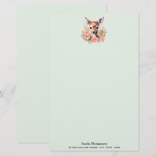 Schattige hert omgeven door Rozen Briefpapier (Voorkant / Achterkant)
