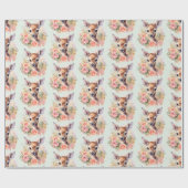 Schattige hert omgeven door Rozen Cadeaupapier (Vlak)