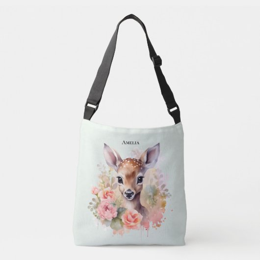 Schattige hert omgeven door Rozen Crossbody Tas (Voorkant)