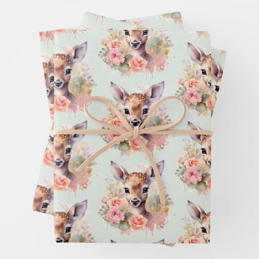 Schattige hert omgeven door Rozen Inpakpapier Vel (In situ)