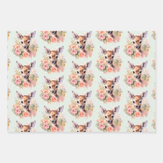 Schattige hert omgeven door Rozen Inpakpapier Vel (Voorkant)