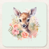 Schattige hert omgeven door Rozen Kartonnen Onderzetters (Voorkant)
