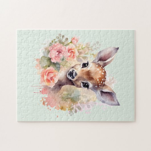 Schattige hert omgeven door Rozen Legpuzzel (Horizontaal)