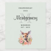 Schattige hert omgeven door Rozen monogram wijnber Wijn Etiket (Enkel label)