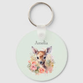 Schattige hert omgeven door Rozen Sleutelhanger (Voorkant)