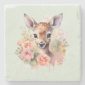 Schattige hert omgeven door Rozen Stenen Onderzetter (Voorkant)