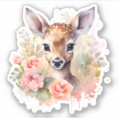 Schattige hert omgeven door Rozen Sticker (Voorkant)