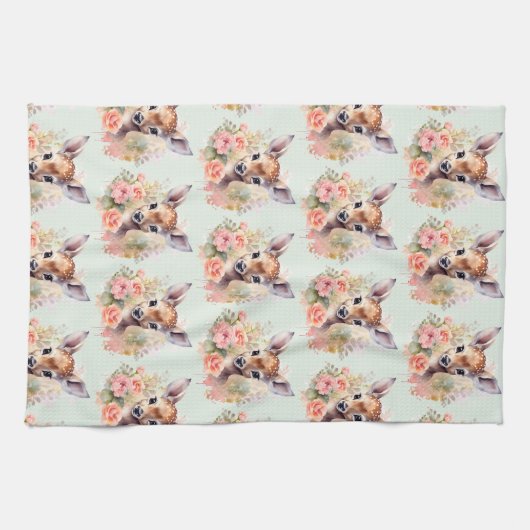 Schattige hert omgeven door Rozen Theedoek (Horizontaal)