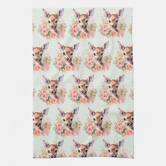 Schattige hert omgeven door Rozen Theedoek (Verticaal)