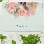 Schattige hert omgeven door Rozen Theedoek (Gevouwen)