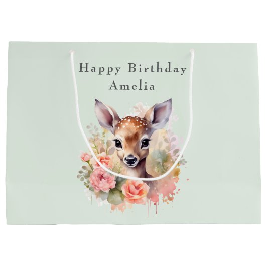 Schattige hert omgeven door Rozen verjaardag Groot Cadeauzakje (Achterkant)