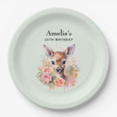 Schattige hert omgeven door Rozen verjaardag Papieren Bordje (Voorkant)