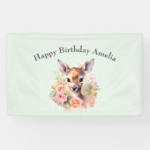 Schattige hert omgeven door Rozen verjaardag Spandoek (Horizontaal)