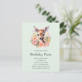 Schattige hert omgeven door Rozen verjaardag Uitnodiging Briefkaart (Staand voorkant)