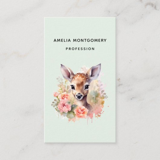 Schattige hert omgeven door Rozen Visitekaartje (Voorkant)