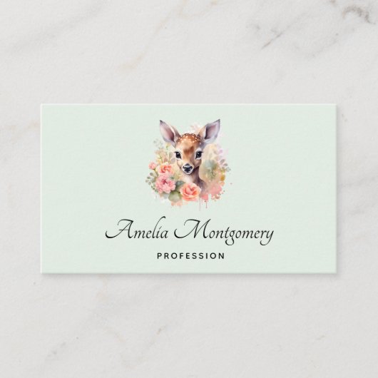 Schattige hert omgeven door Rozen Visitekaartje (Voorkant)