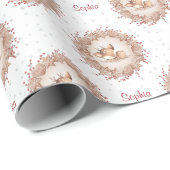 Schattige hert rood beige naam kerst wrapping papi cadeaupapier (Rol Hoek)