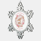 Schattige hert roze eerste kerst meisje naam tin sneeuwvlok ornament (Rechts)