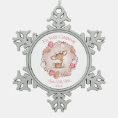 Schattige hert roze eerste kerst meisje naam tin sneeuwvlok ornament (Voorkant)