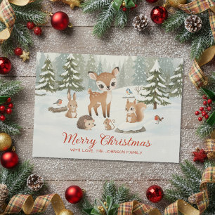 Schattige herten en bosdieren vrolijk kerstfeest feestdagenkaart
