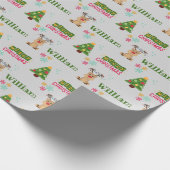 Schattige Herten en Kerstboom Doodle Gepersonalise Cadeaupapier (Hoek)