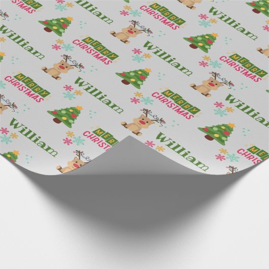 Schattige Herten en Kerstboom Doodle Gepersonalise Cadeaupapier (Hoek)