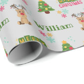 Schattige Herten en Kerstboom Doodle Gepersonalise Cadeaupapier (Rol Hoek)