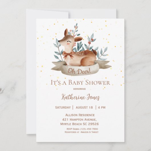 Schattige Herten Geslacht Neutraal Rustiek Baby sh Kaart (Voorkant)