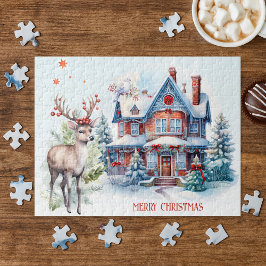 Schattige Herten Gingerbread Home Kerstpuzzel Legpuzzel
