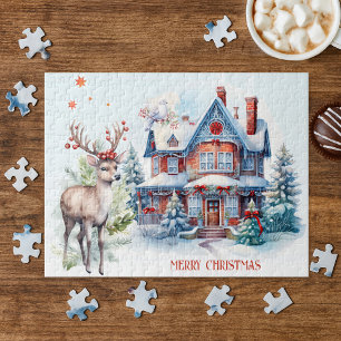 Schattige Herten Gingerbread Home Kerstpuzzel Legpuzzel