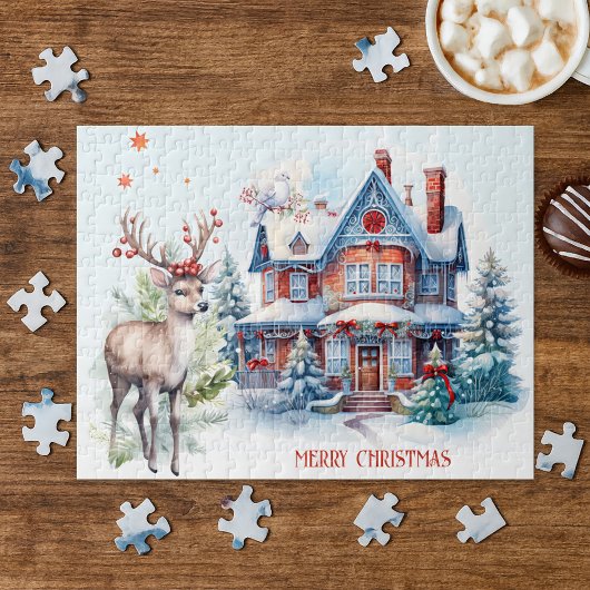 Schattige Herten Gingerbread Home Kerstpuzzel Legpuzzel