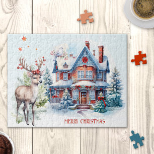 Schattige Herten Gingerbread Home Kerstpuzzel Legpuzzel