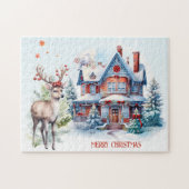 Schattige Herten Gingerbread Home Kerstpuzzel Legpuzzel (Horizontaal)