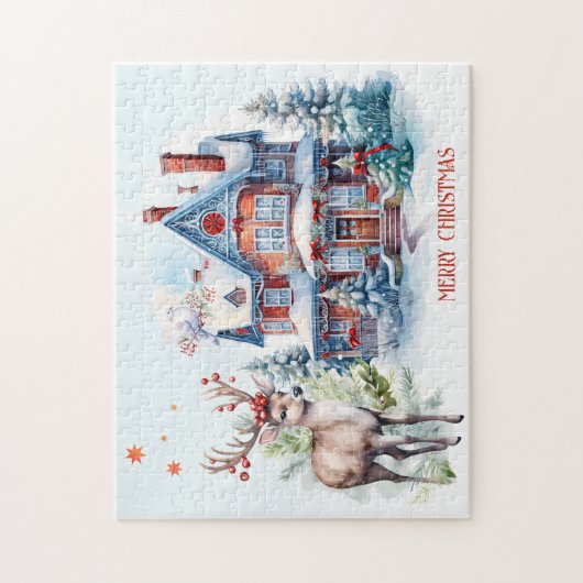 Schattige Herten Gingerbread Home Kerstpuzzel Legpuzzel (Verticaal)